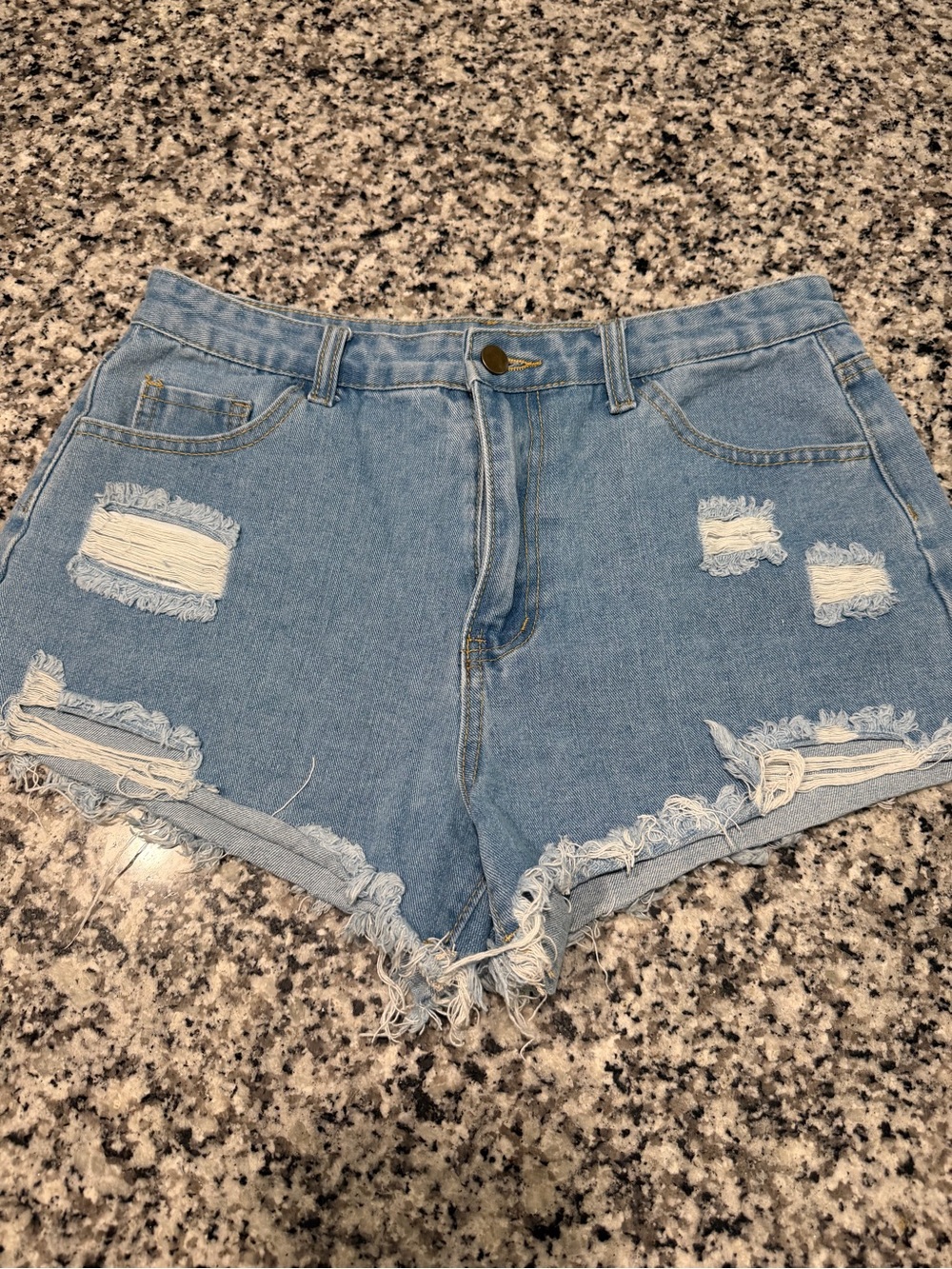 SHEIN Light Blue Distressed Denim Cutoff Shorts